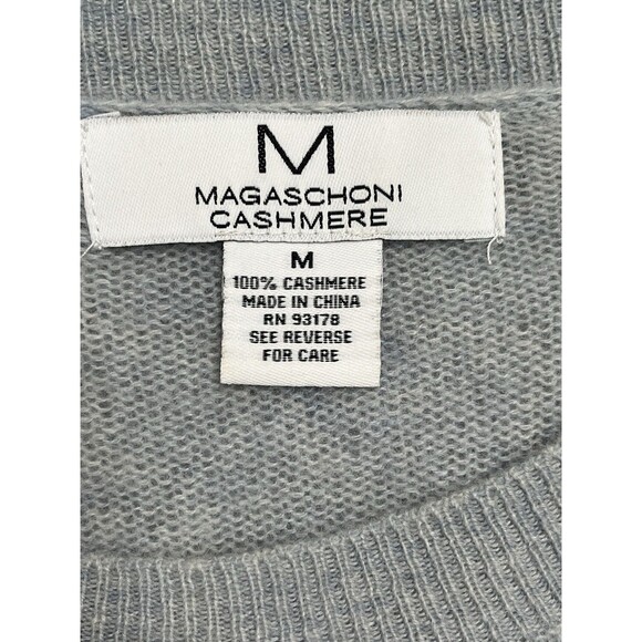 Magaschoni Blue Cashmere Boat Neck Split Hem Sweater Women M Quiet Luxury - Picture 10 of 12